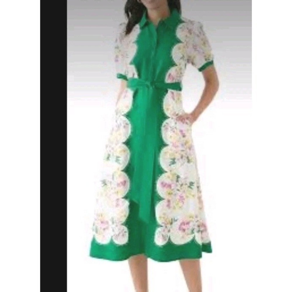 Crown & Ivy Midi Dress  Vibrant Green And White Floral  Size Large
